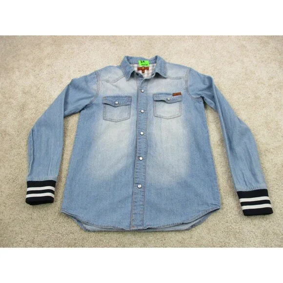 7 For All Mankind Shirt Women Medium Blue Denim Pearl Snap Button Up Top - Picture 1 of 11